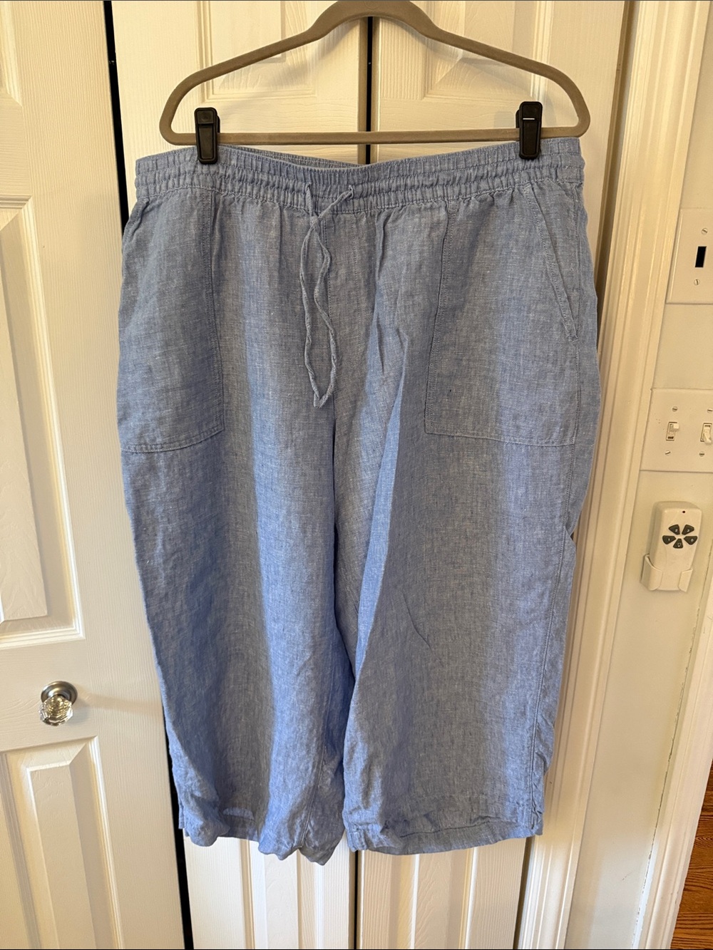 Lands’ End Light Blue Linen Drawstring Wide-Leg Pants 1X